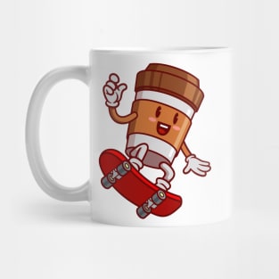 Coffee cup cartoon character, Coffee cup with skateboard Mug